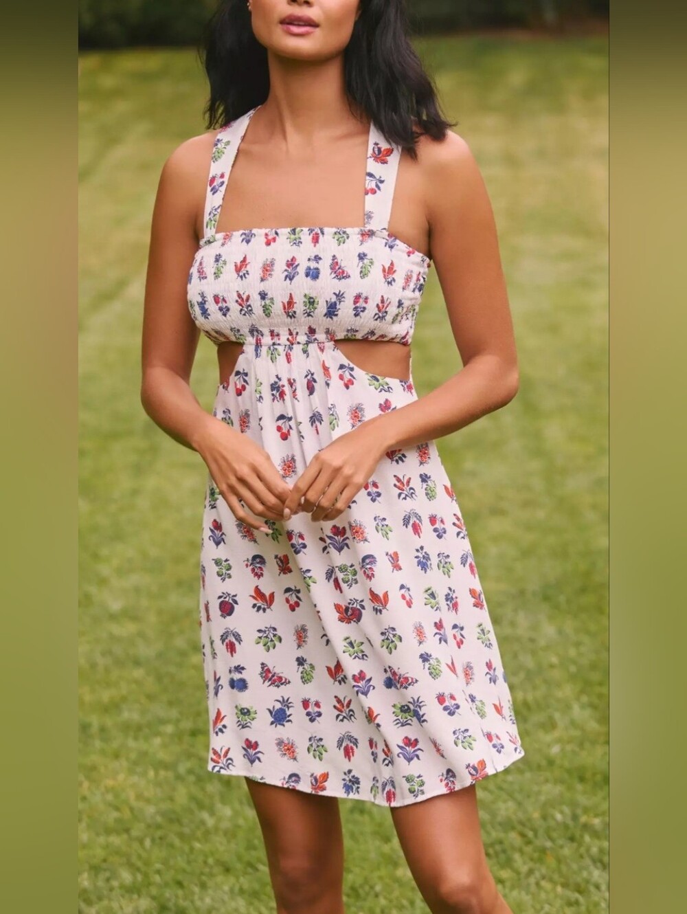 Anthropologie the Piper Bandeau Fruit Novelty Print Cutout Square Neck Dress